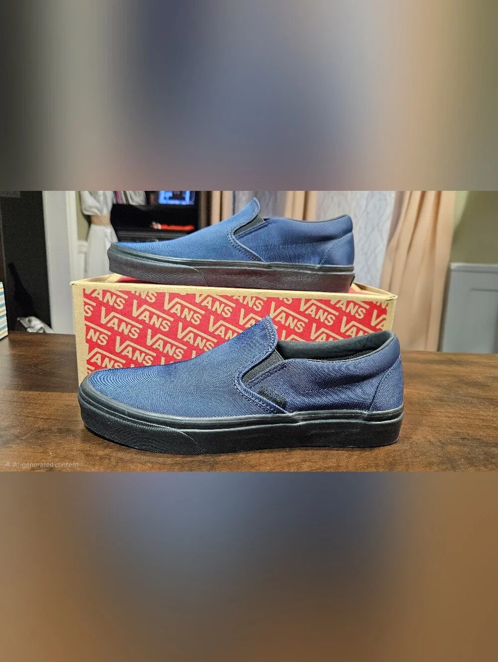 M10 Vans Off The Wall Classic Slip On Metallic Twill Dress Blue Black